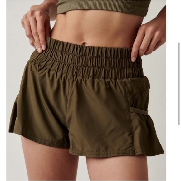 New Free People Movement Get Your Flirt On Short in Olive Medium - Picture 2 of 7